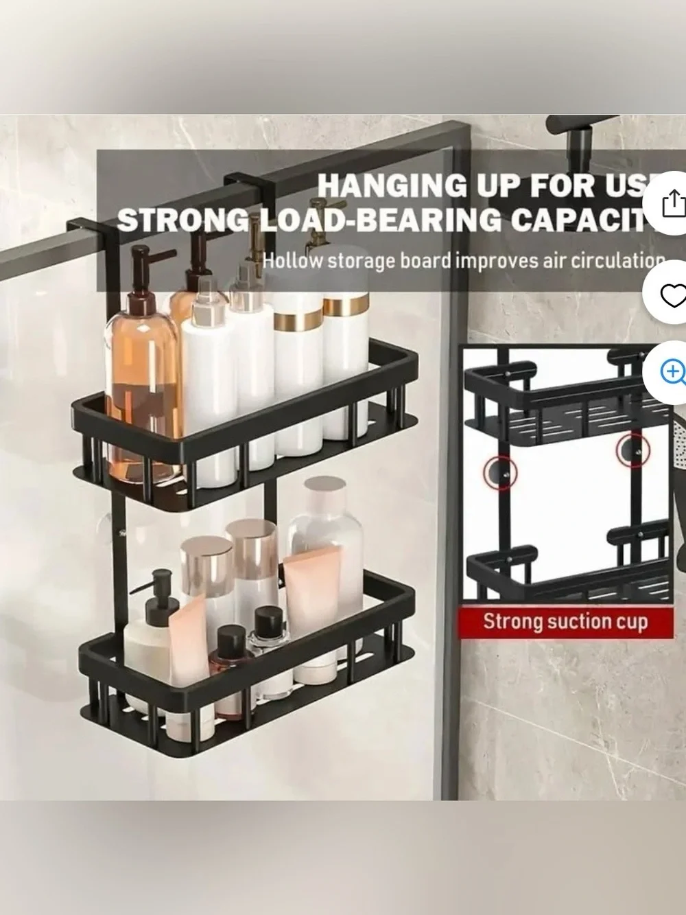 Over Door Shower Caddy, Black Rustproof Bathroom Organizer, 2-Tier Storage Rack